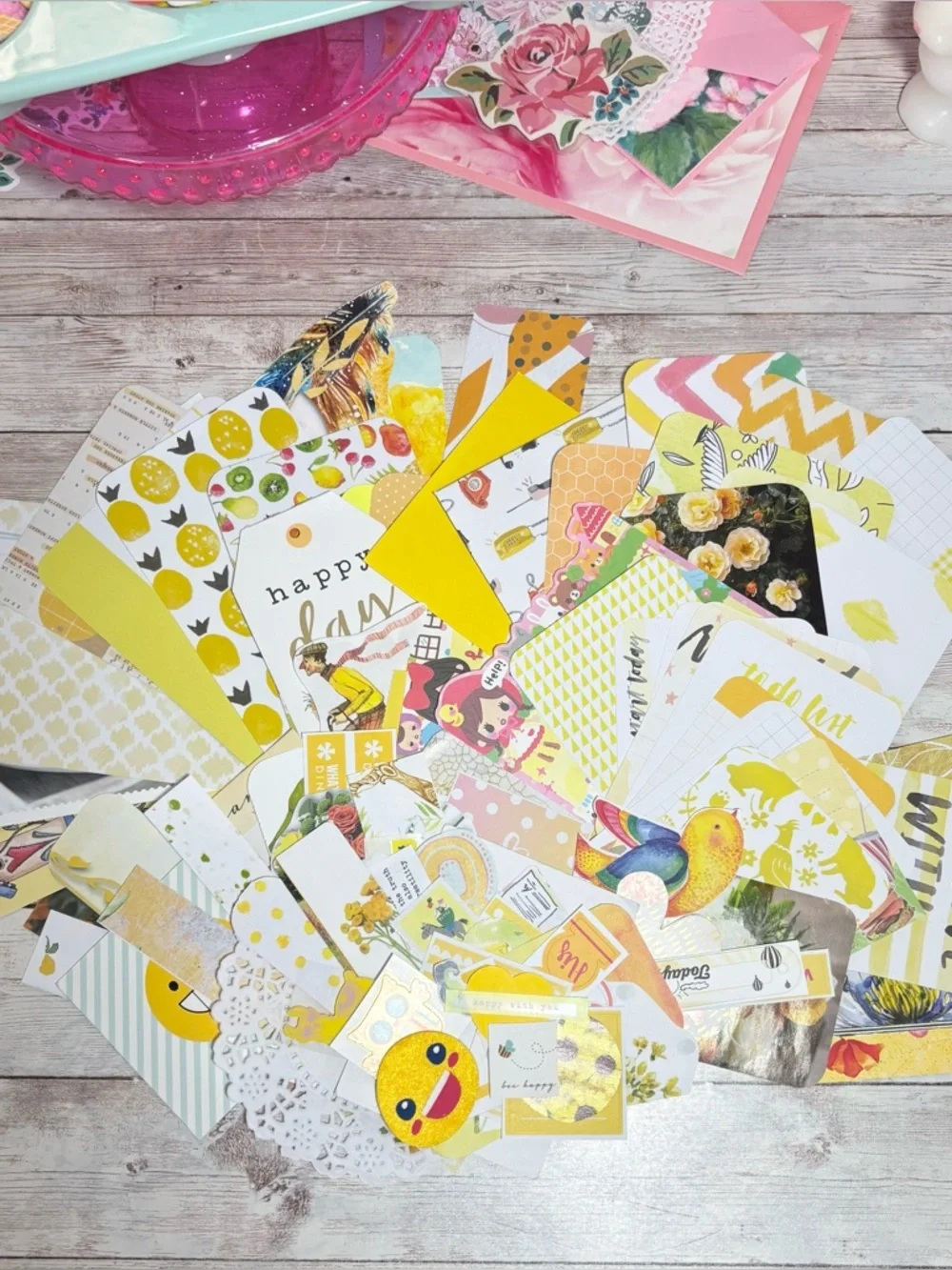 Yellow Junk Journal Paper Scrap Pack Kit 100 Pc Ephemera Planner Decor Scrapbook